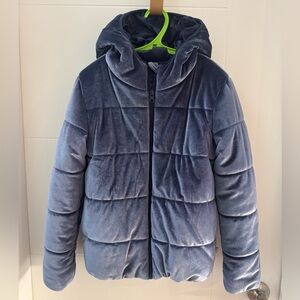 NEW Girls Velvet Puffer Jacket Coat Blue Velour Joe Fresh L 10-12